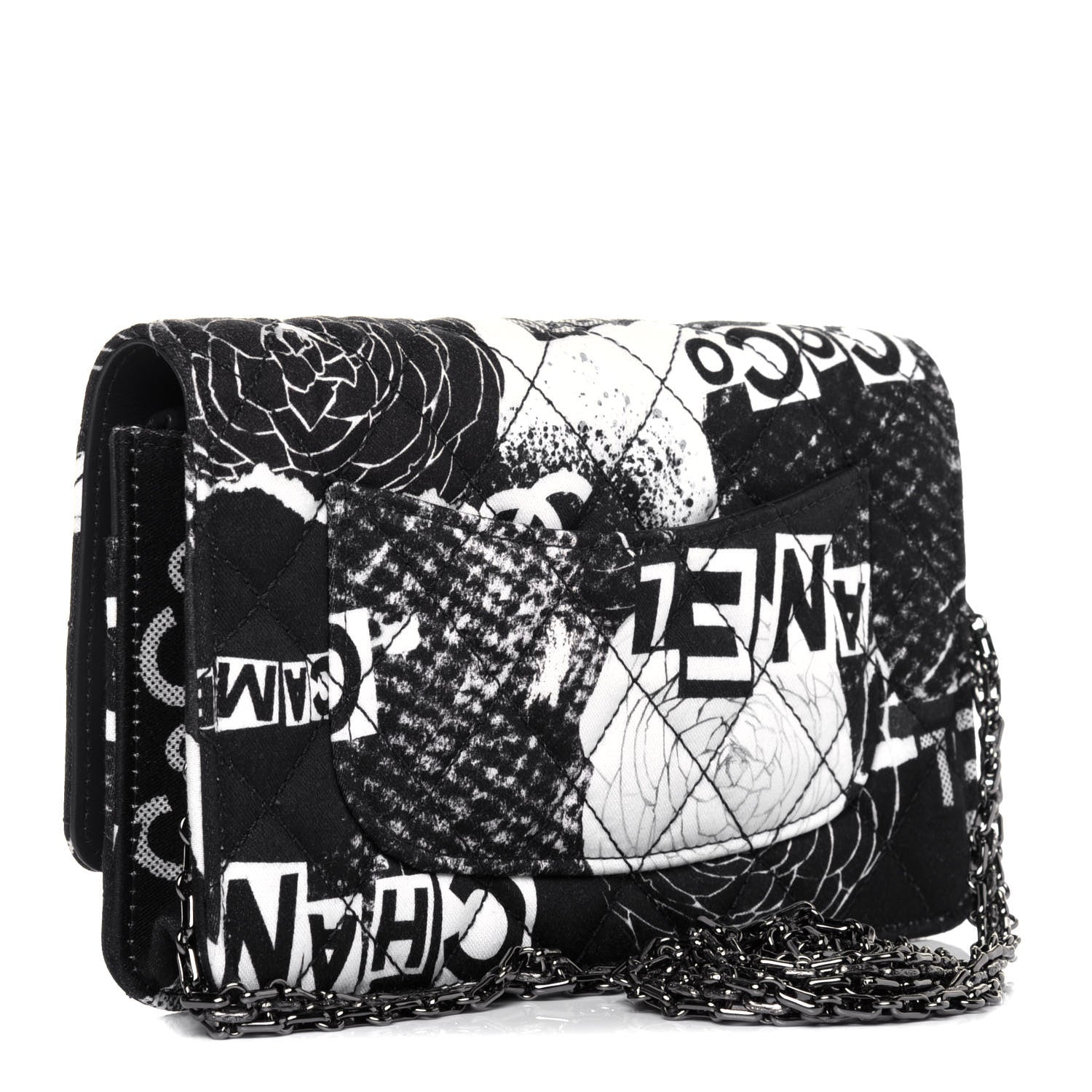 Chanel Canvas Printed Quilted 2.55 Reissue Wallet On Chain WOC White Black Navy Blue 3 of 13