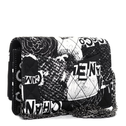 Chanel Canvas Printed Quilted 2.55 Reissue Wallet On Chain WOC White Black Navy Blue 3 of 13