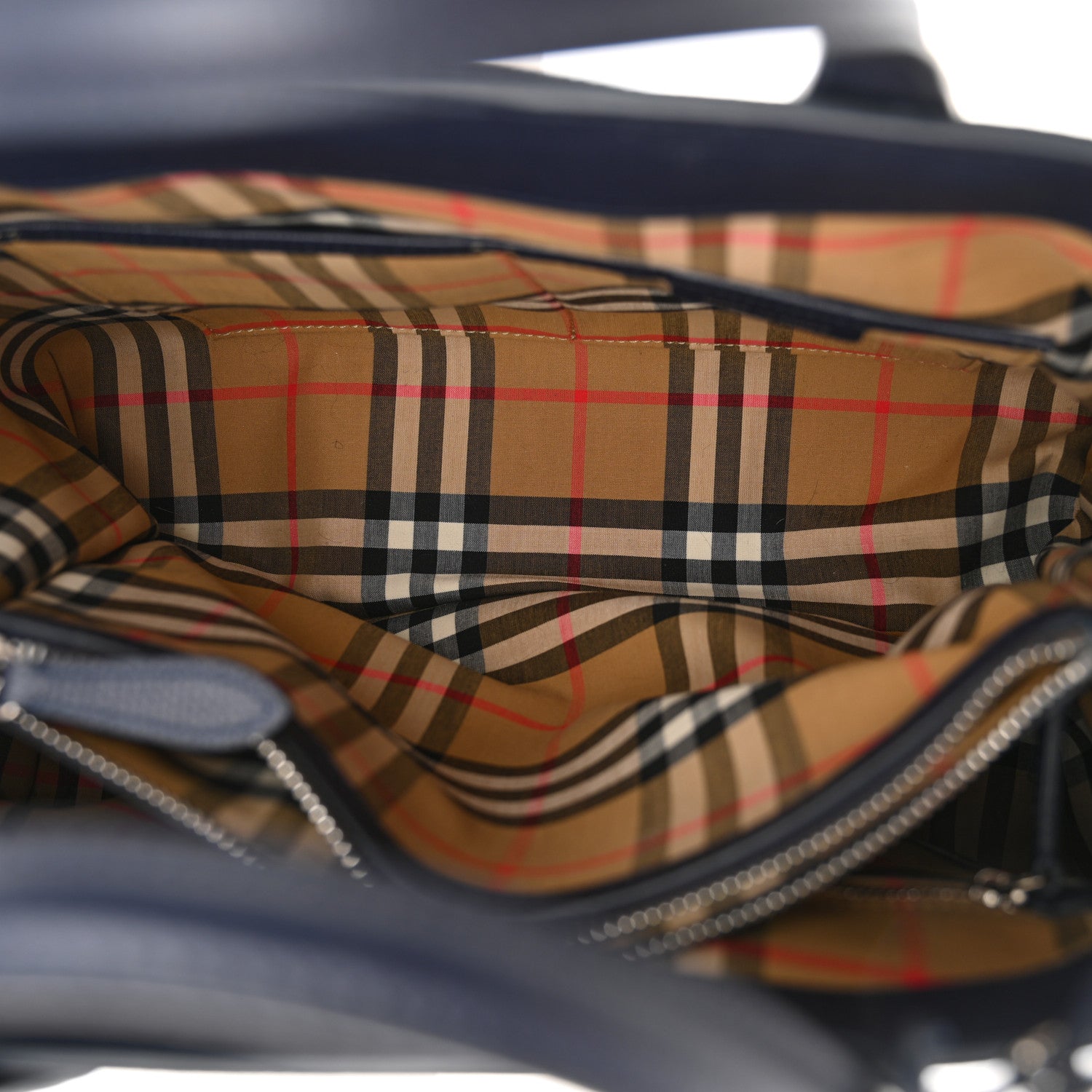 Burberry Derby Calfskin Vintage Check Medium Banner Tote Regency Blue 5 of 14