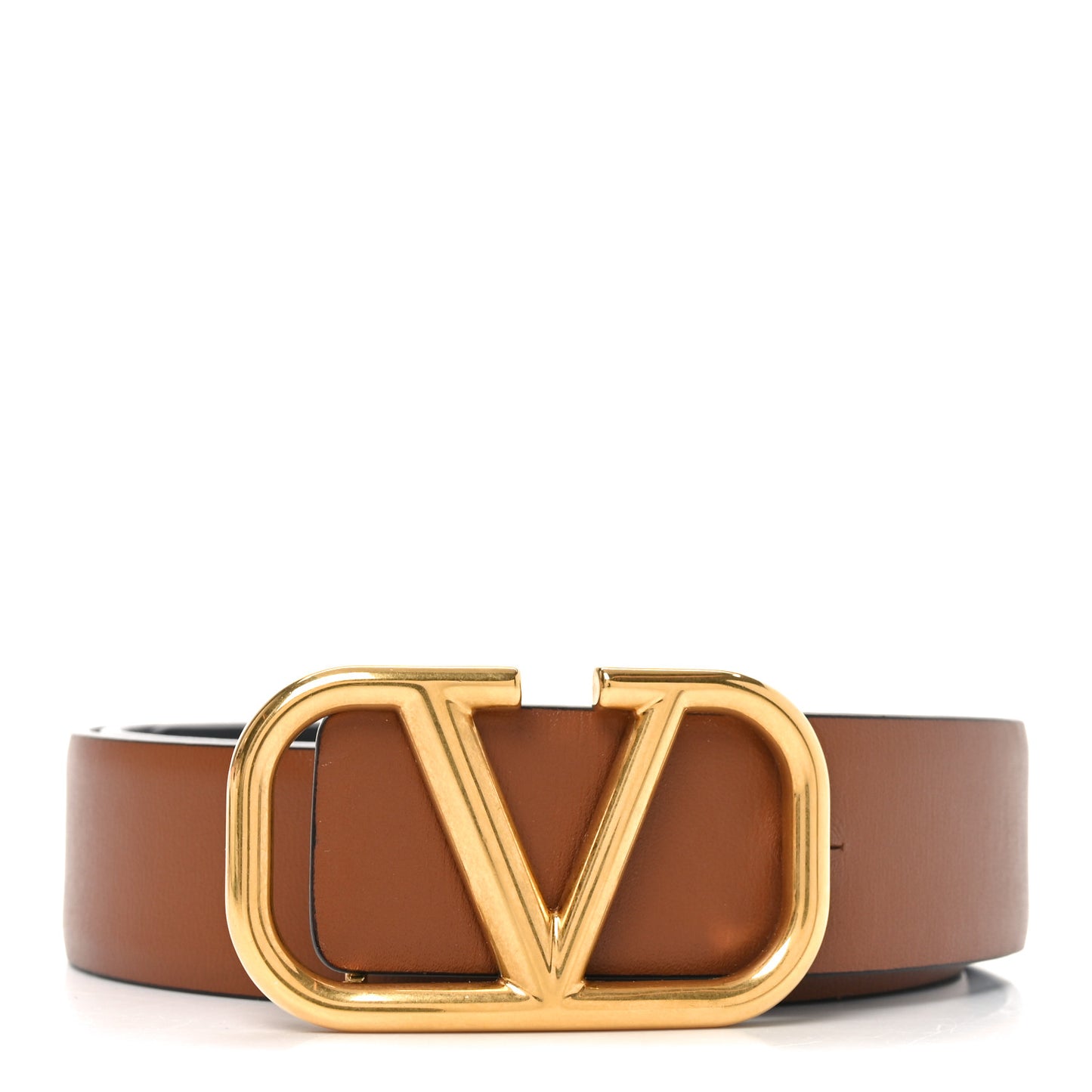 Glossy Calfskin VLogo Reversible 40mm Belt 80 32 Saddle Brown Black