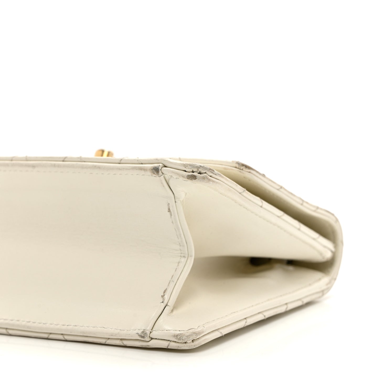 Glazed Calfskin Quilted Small Flap White