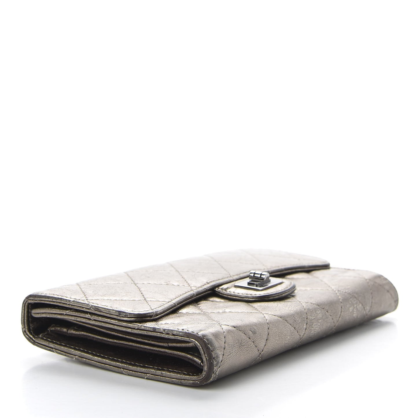 Metallic Aged Calfskin Quilted Reissue Long Flap Wallet Dark Silver
