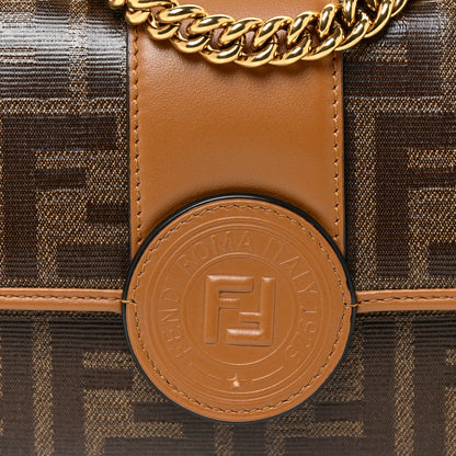 Fendi Glazed Fabric Vitello Century FF 1974 Stamp Patch Mini Double F Crossbody Bag Mogano Panna Caramello 7 of 12