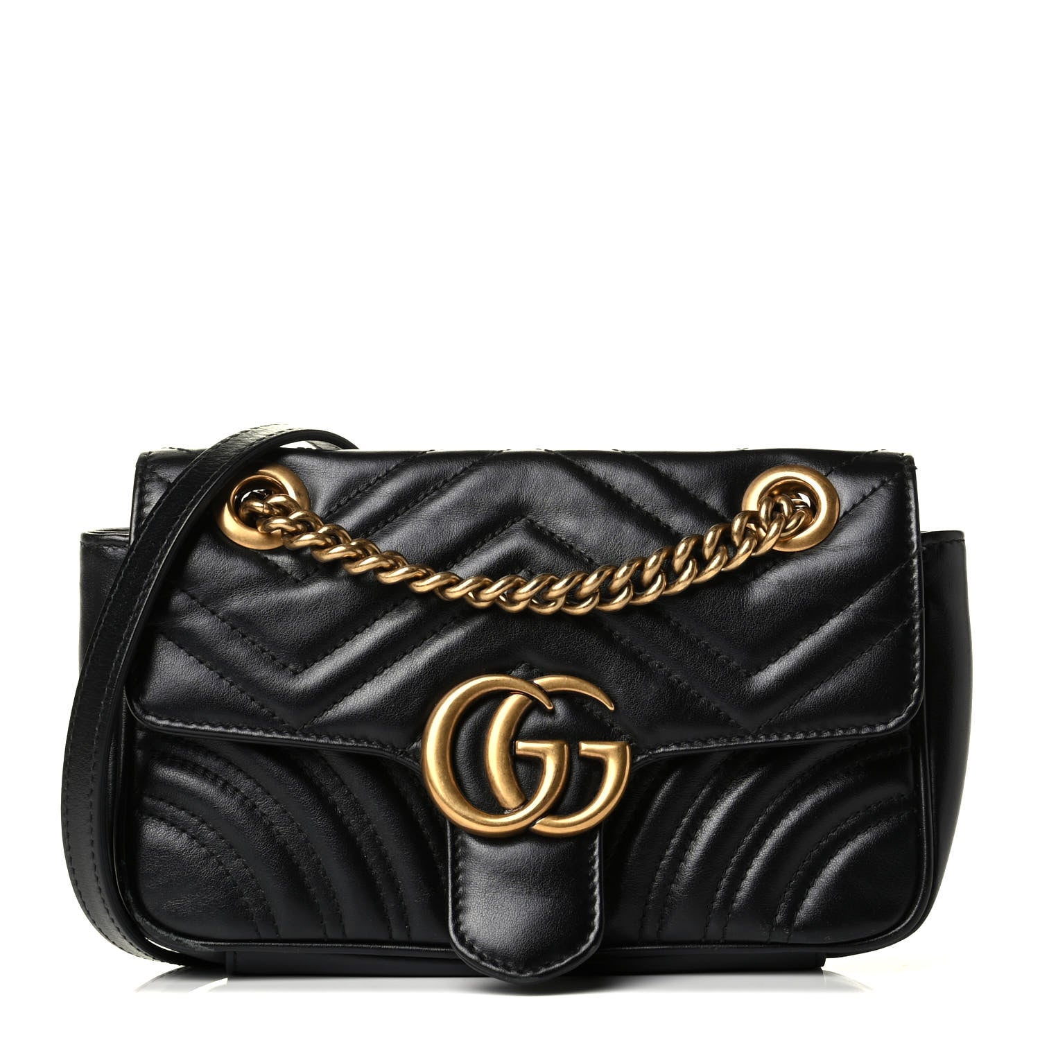 Gucci Calfskin Matelasse Mini GG Marmont Shoulder Bag Black 1 of 7