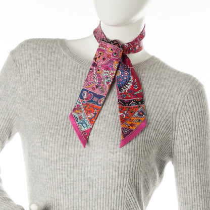 Hermes Silk Au Pays Des Oiseaux Fleurs Twilly Rose Vif Rouge Vert 2 of 6