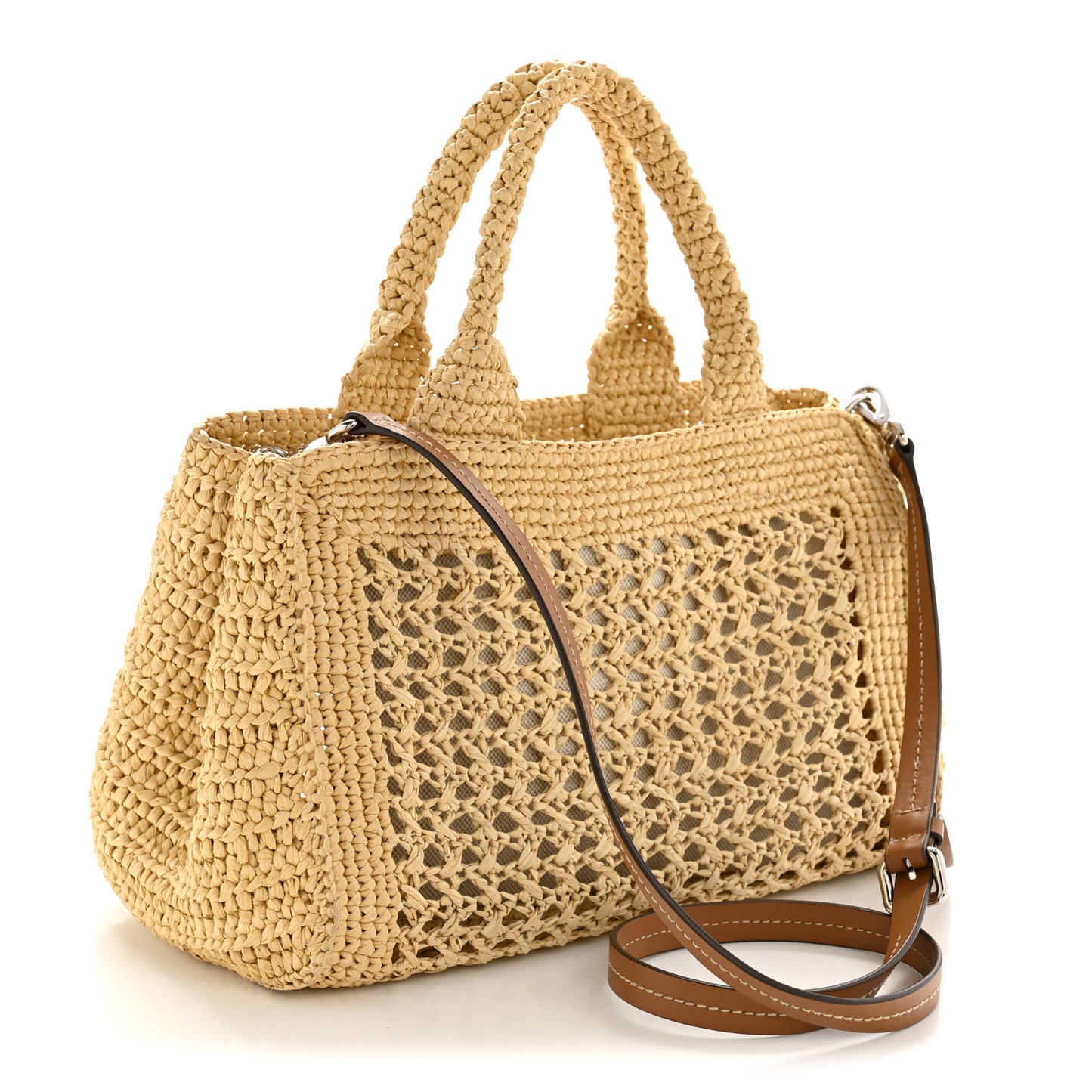 Fabric Crochet Knit Tote Beige