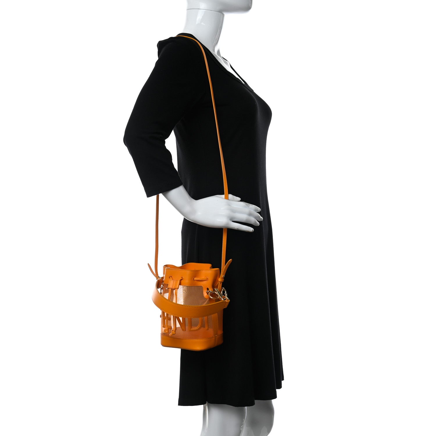 Fendi Mesh Vitello King F is Fendi Logo Embroidered Mini Mon Tresor Bucket Bag Aranciata Clementime 3 of 9