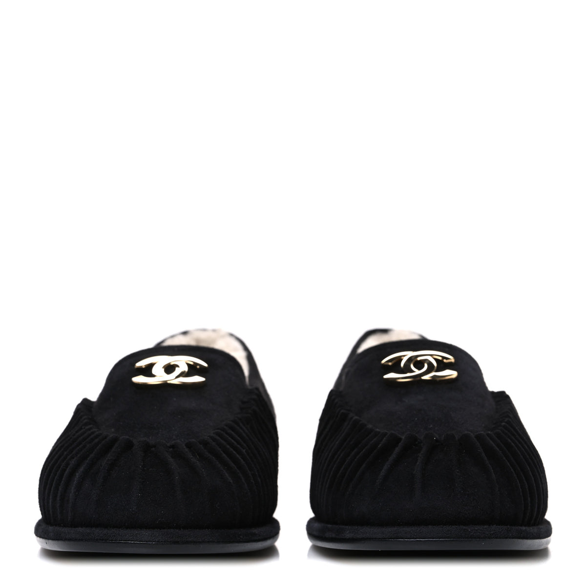 Suede Kidskin CC Moccasin Loafers 39.5 Black
