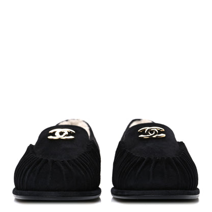 Chanel Suede Kidskin CC Moccasin Loafers 39.5 Black 3 of 11