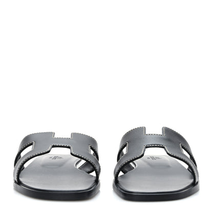 Hermes Box Calfskin Oran Sandals 36 Black 2 of 9