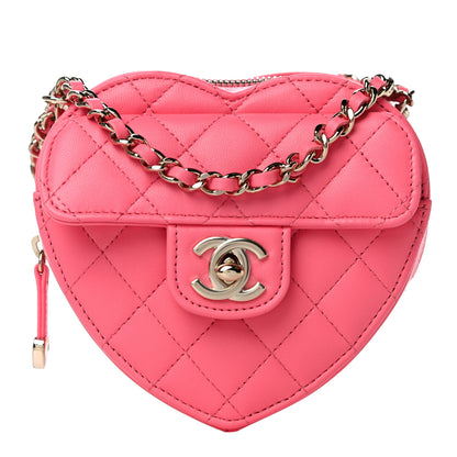 Chanel Lambskin Quilted CC In Love Heart Clutch With Chain Pink 1 of 9