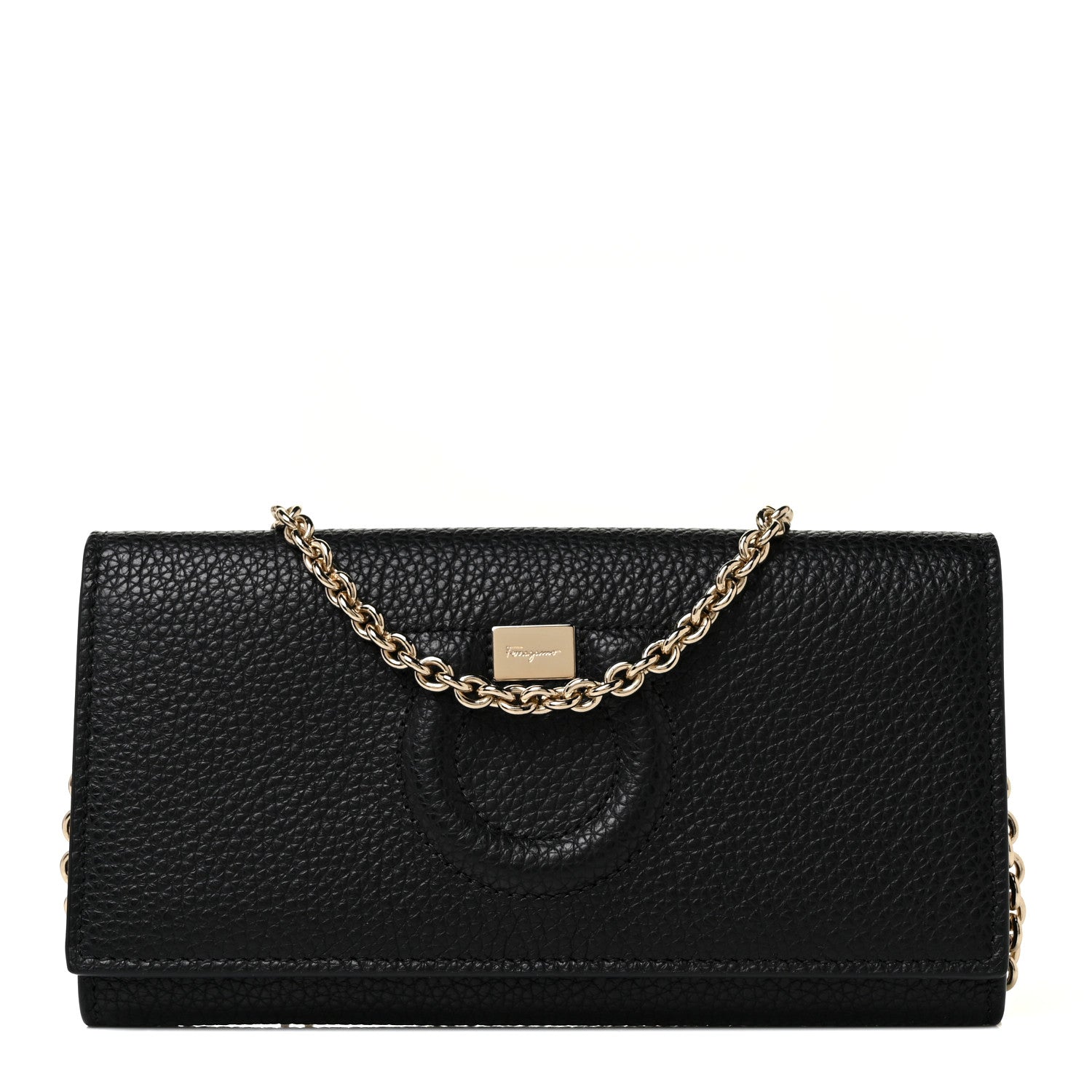 Salvatore Ferragamo Calfskin City Wallet On Chain Black 1 of 8