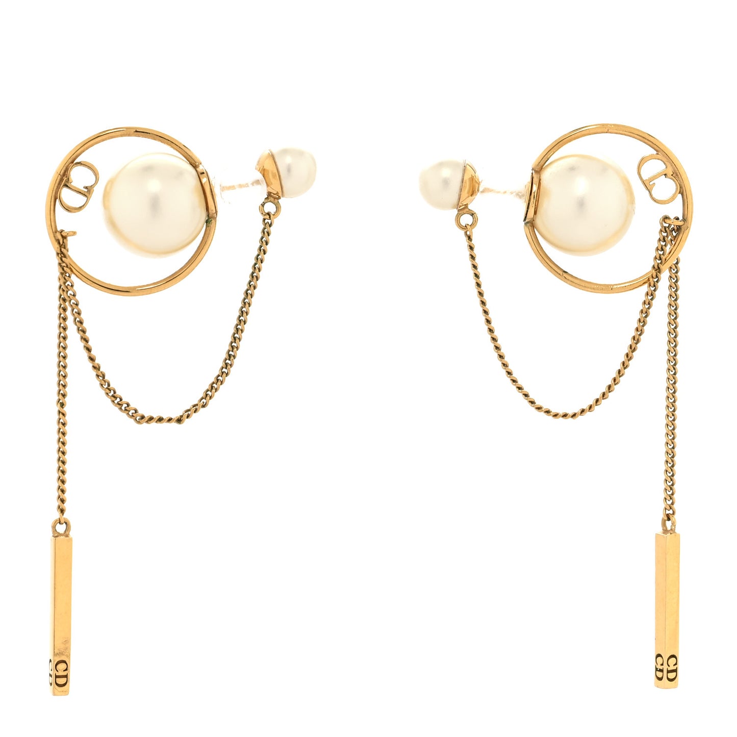 Pearl Tribales Dangle Chain Earrings Gold