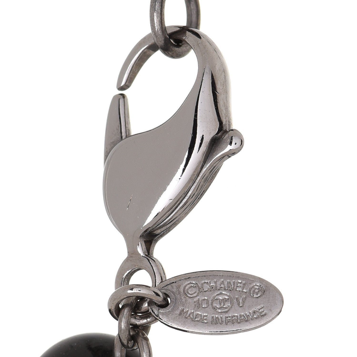 Chanel Pearl Beaded CC Long Necklace Black Ruthenium 5 of 5
