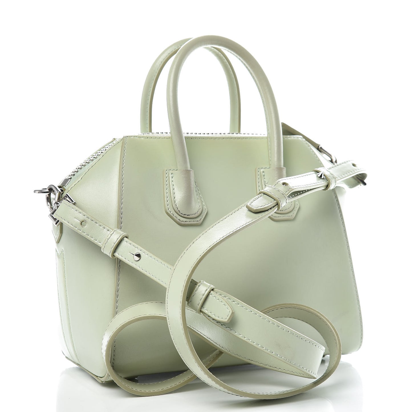 Shiny Lord Calfskin Mini Antigona Aqua Green