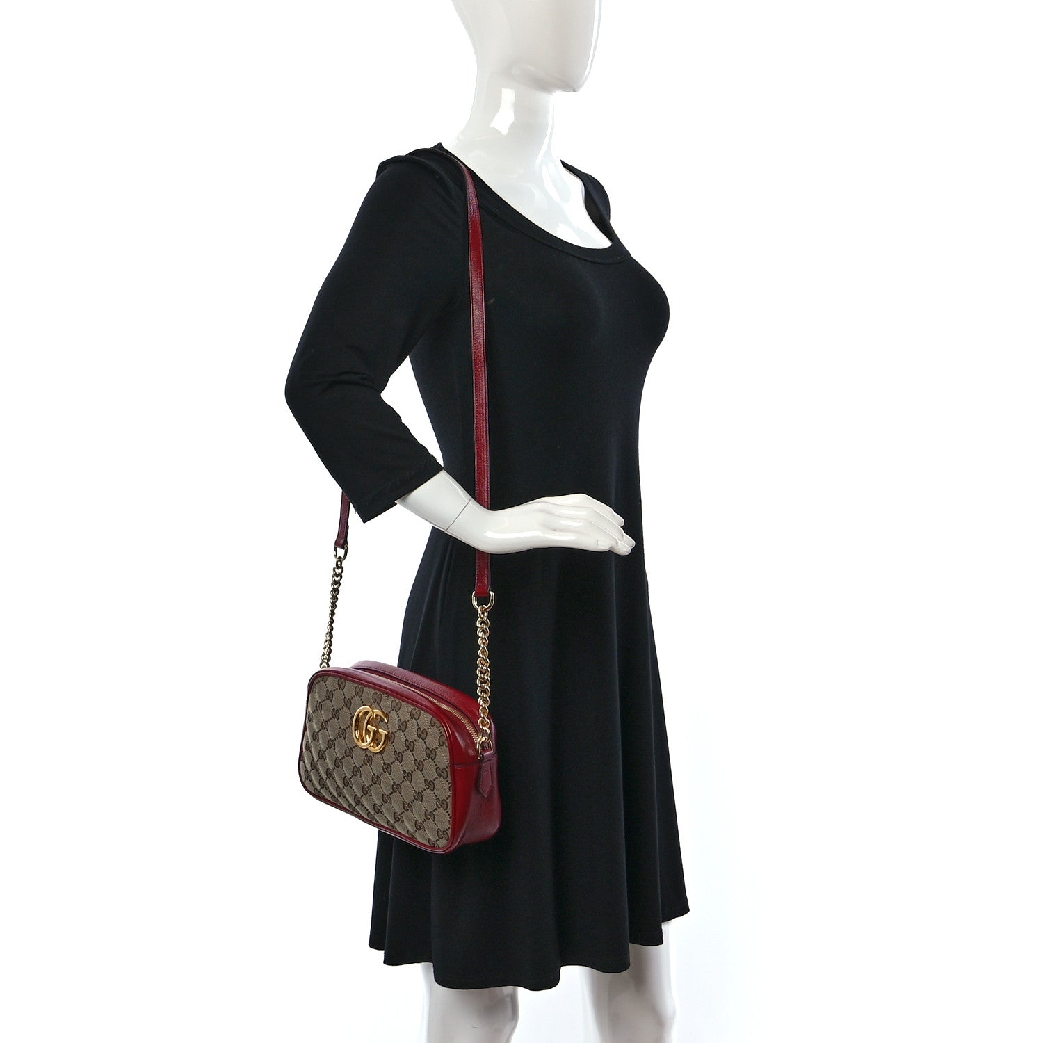 Gucci Monogram Azalea Calfskin Matelasse Diagonal Small GG Marmont Chain Shoulder Bag Beige Ebony New Cherry Red 2 of 10