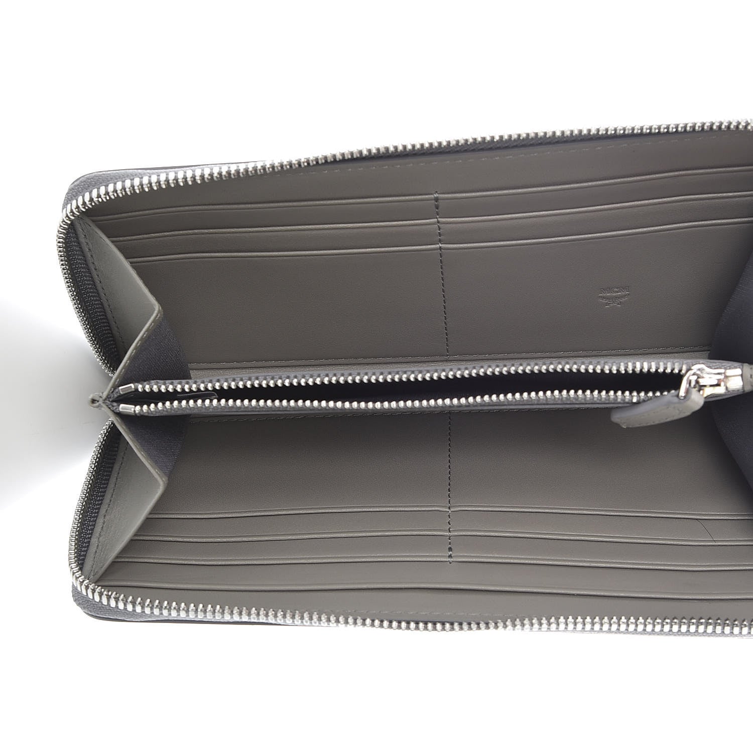 MCM Metallic Monogram Patent Large Zip Around Wallet Silver 5 of 10