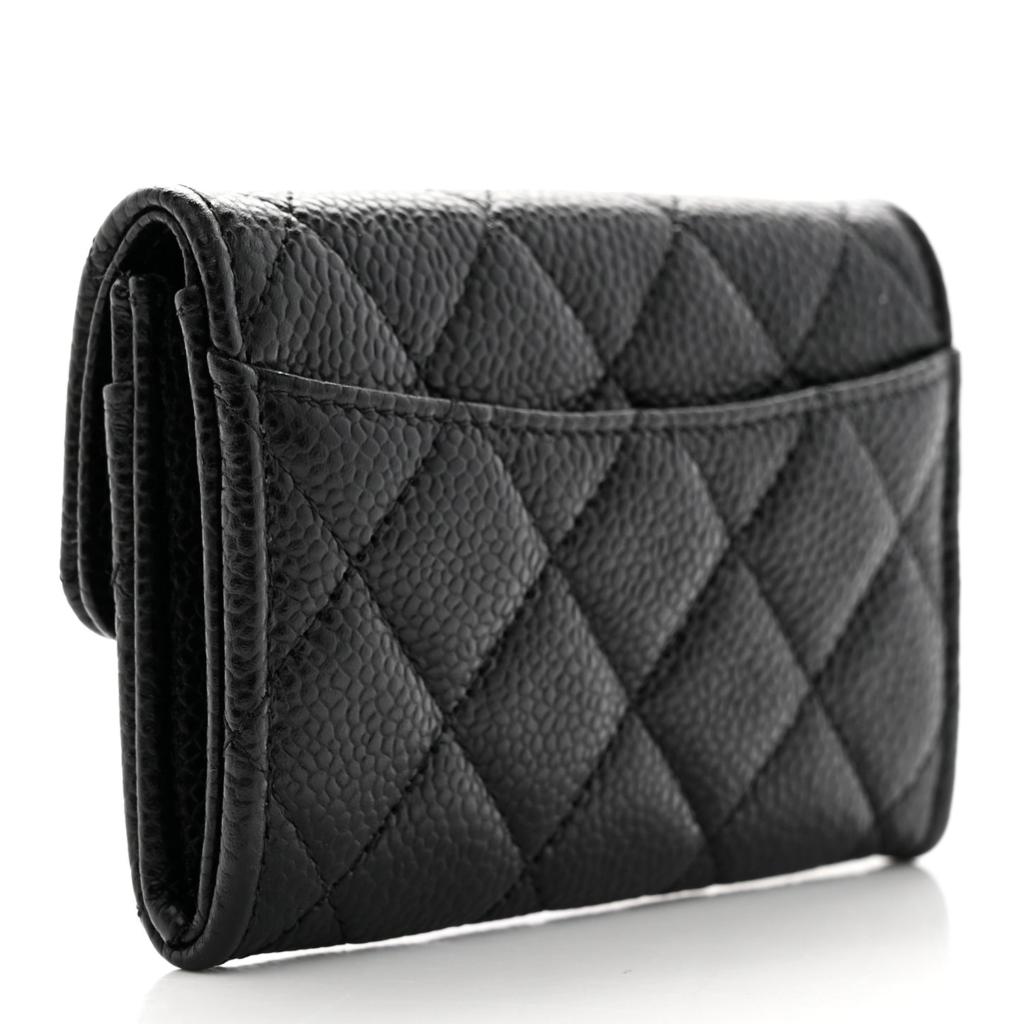 Caviar Quilted Flap Card Holder Wallet Black