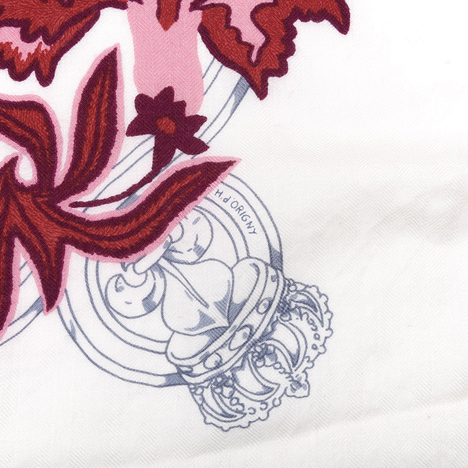 Hermes Cashmere Silk Cavalcadour Shawl 140 Blanc Violet Rose 3 of 6