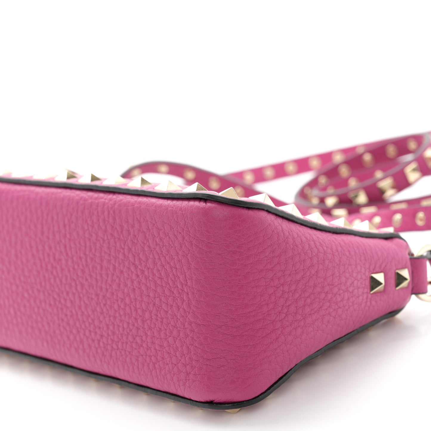 Pebbled Calfskin Small Rockstud Flip Lock Shoulder Bag Fuxia