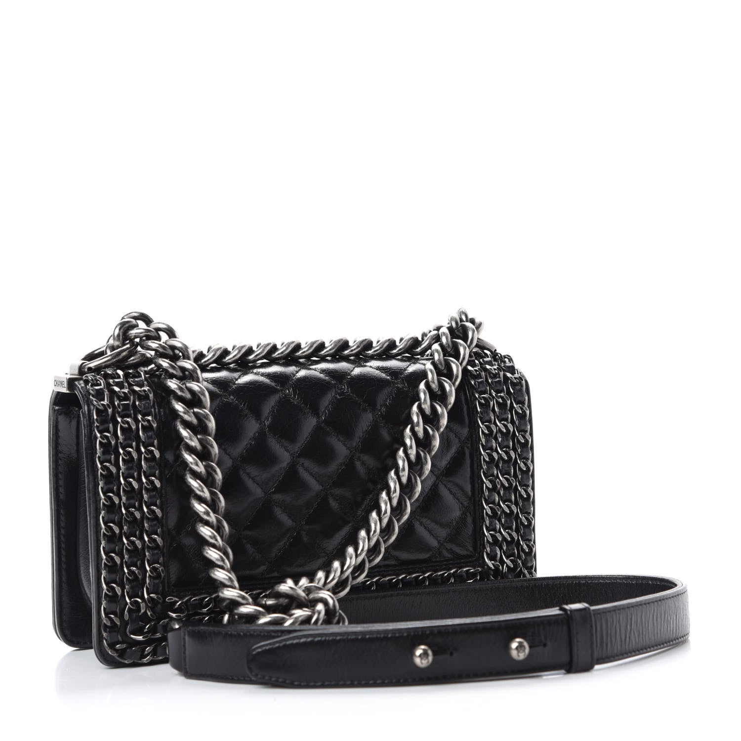 Chanel Glazed Calfskin Quilted Small Boy Chained Flap Black 3 of 12