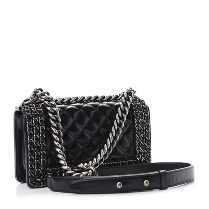 Chanel Glazed Calfskin Quilted Small Boy Chained Flap Black 3 of 12