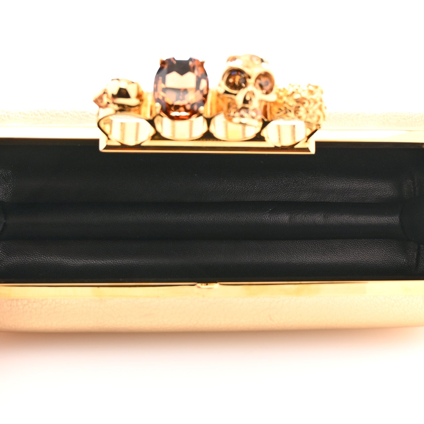 Metallic Calfskin Skull Knuckle Box Clutch Gold
