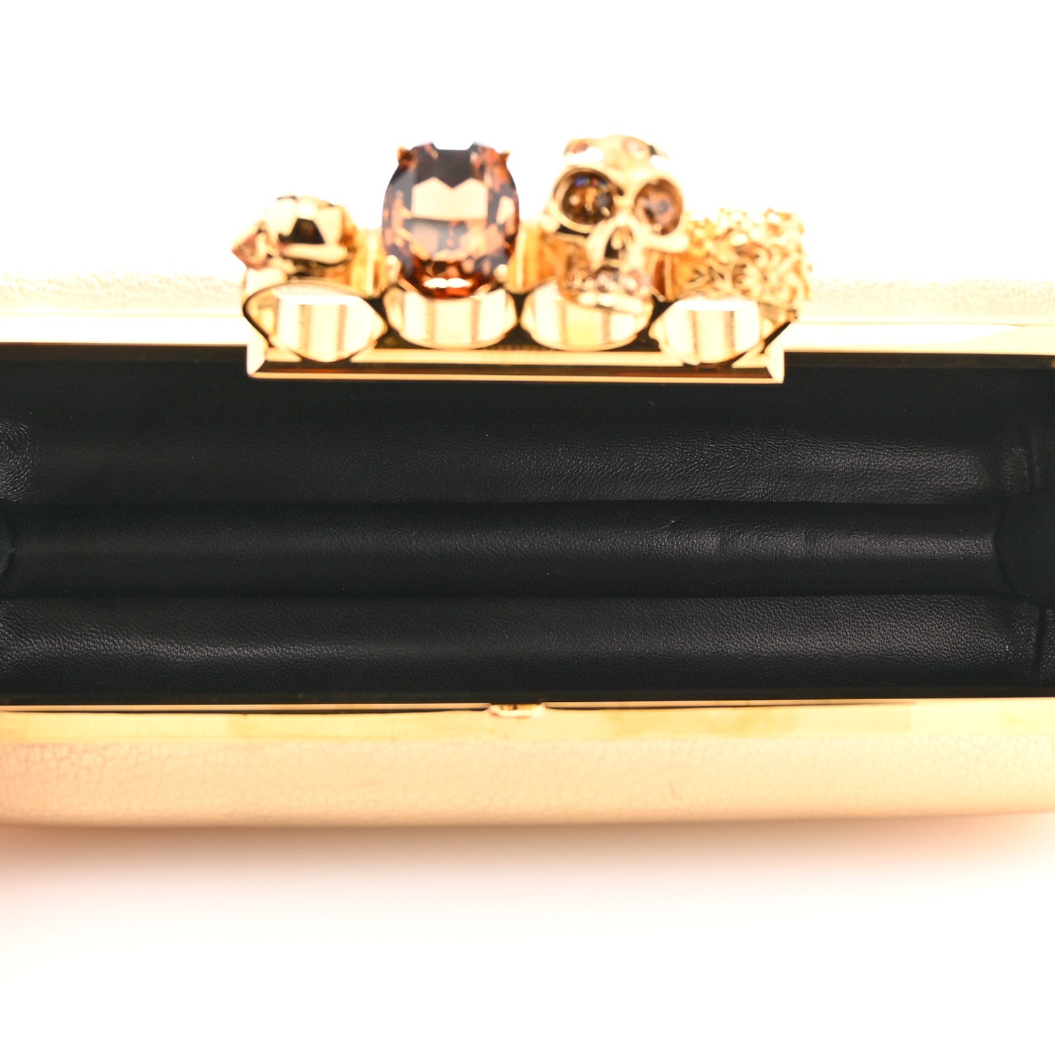 Alexander McQueen Metallic Calfskin Skull Knuckle Box Clutch Gold 6 of 11