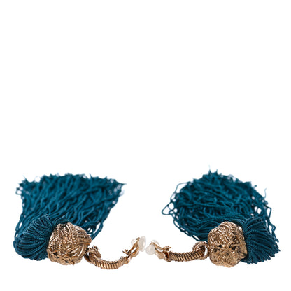 Saint Laurent Metal Tassel Earrings Gold Turquoise 3 of 4
