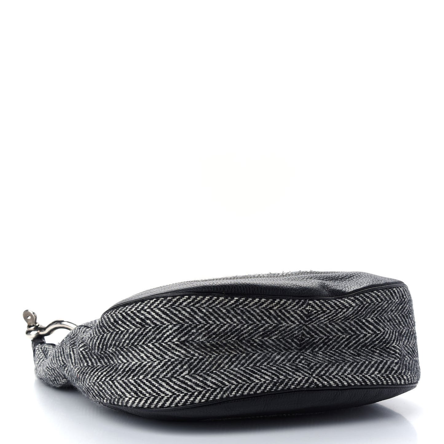 Wool Herringbone Hobo Black White