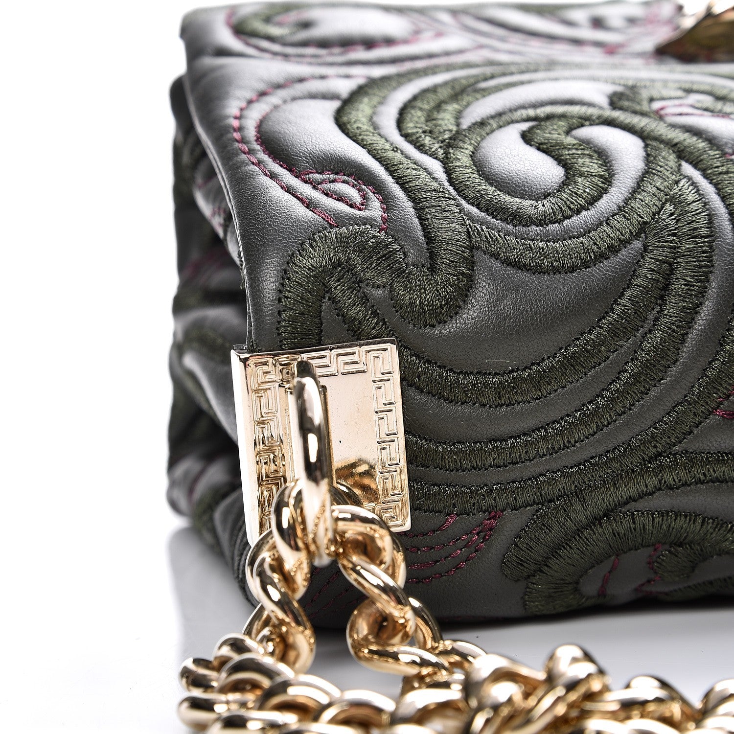 Versace Nappa Embroidered Baroque Palazzo Sultan Shoulder Bag Green 7 of 7
