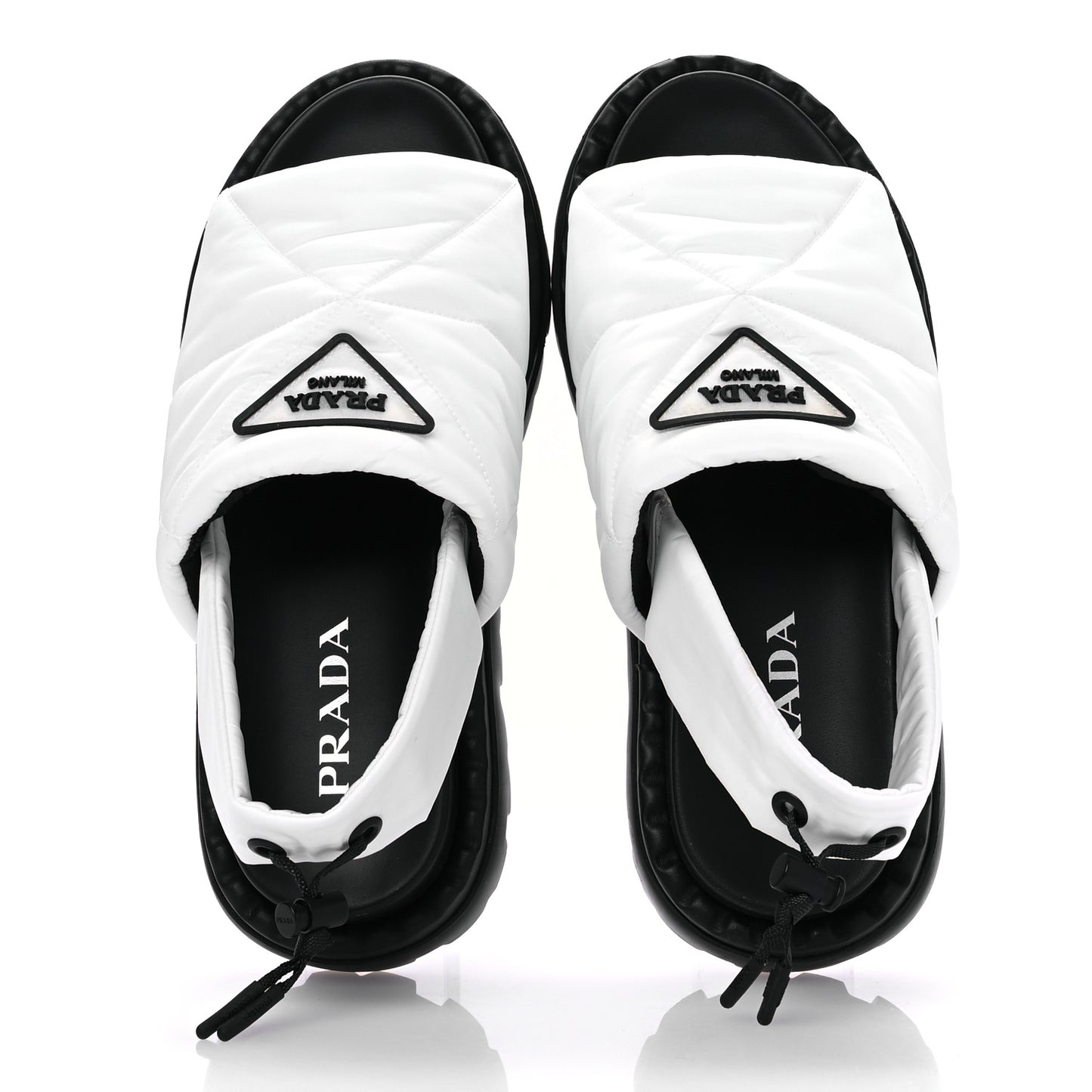 Nylon Triangle Logo Padded Slingback Sandals 37.5 White
