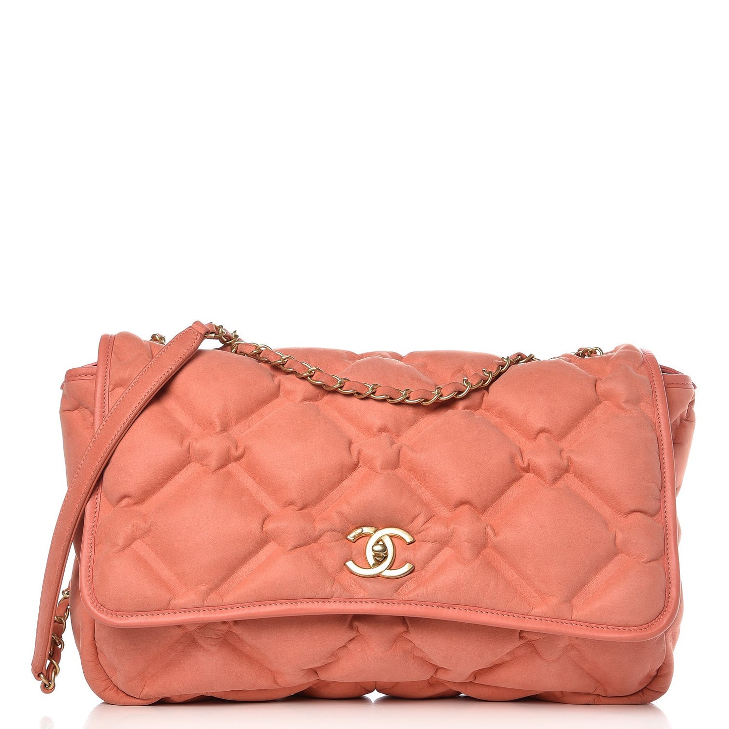 Iridescent Calfskin Quilted Large Chesterfield Flap Pink