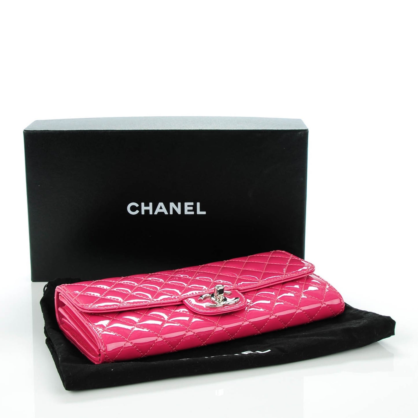 Patent Calfskin Quilted East West Flap Clutch Pink