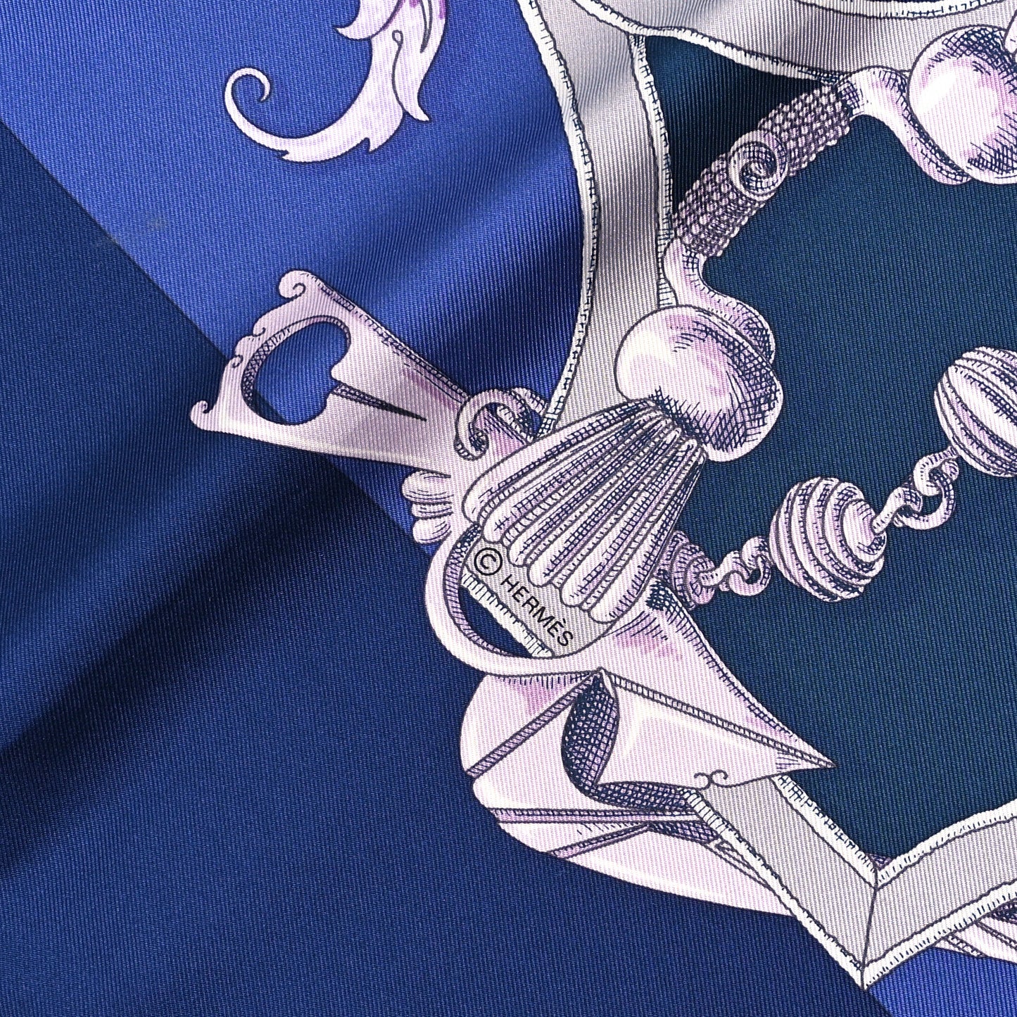 Silk Plumets du Roy Scarf 90 Marine Mauve Gris