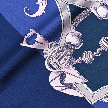 Hermes Silk Plumets du Roy Scarf 90 Marine Mauve Gris 3 of 4