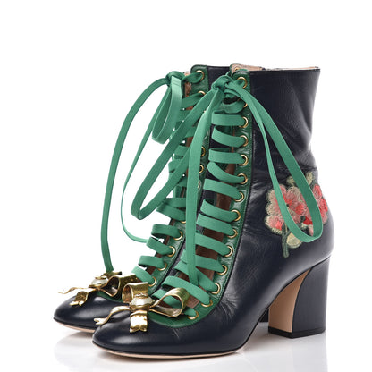 Gucci Malaga Kid Lace Up Ankle Boots 35.5 Blue Bright Evergreen 3 of 12