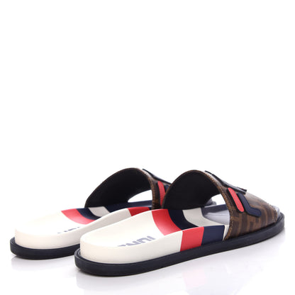 Fendi X FILA Glazed Fabric Calfskin FF 1974 Mania Mens Slide Sandals 7 Mogano Panna Blueberry Caipiroska 4 of 10