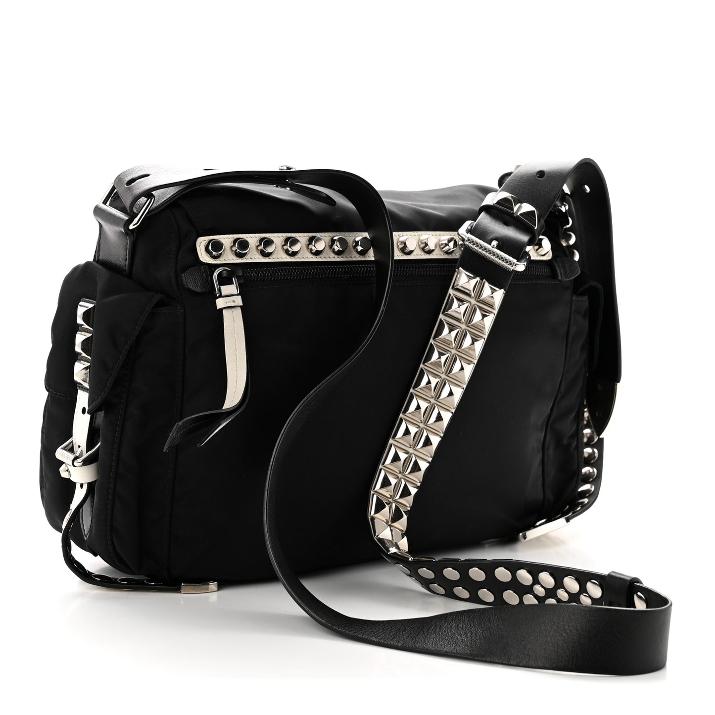 Nylon New Vela Studded Messenger Black White