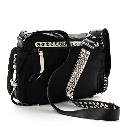 Prada Nylon New Vela Studded Messenger Black White 3 of 10