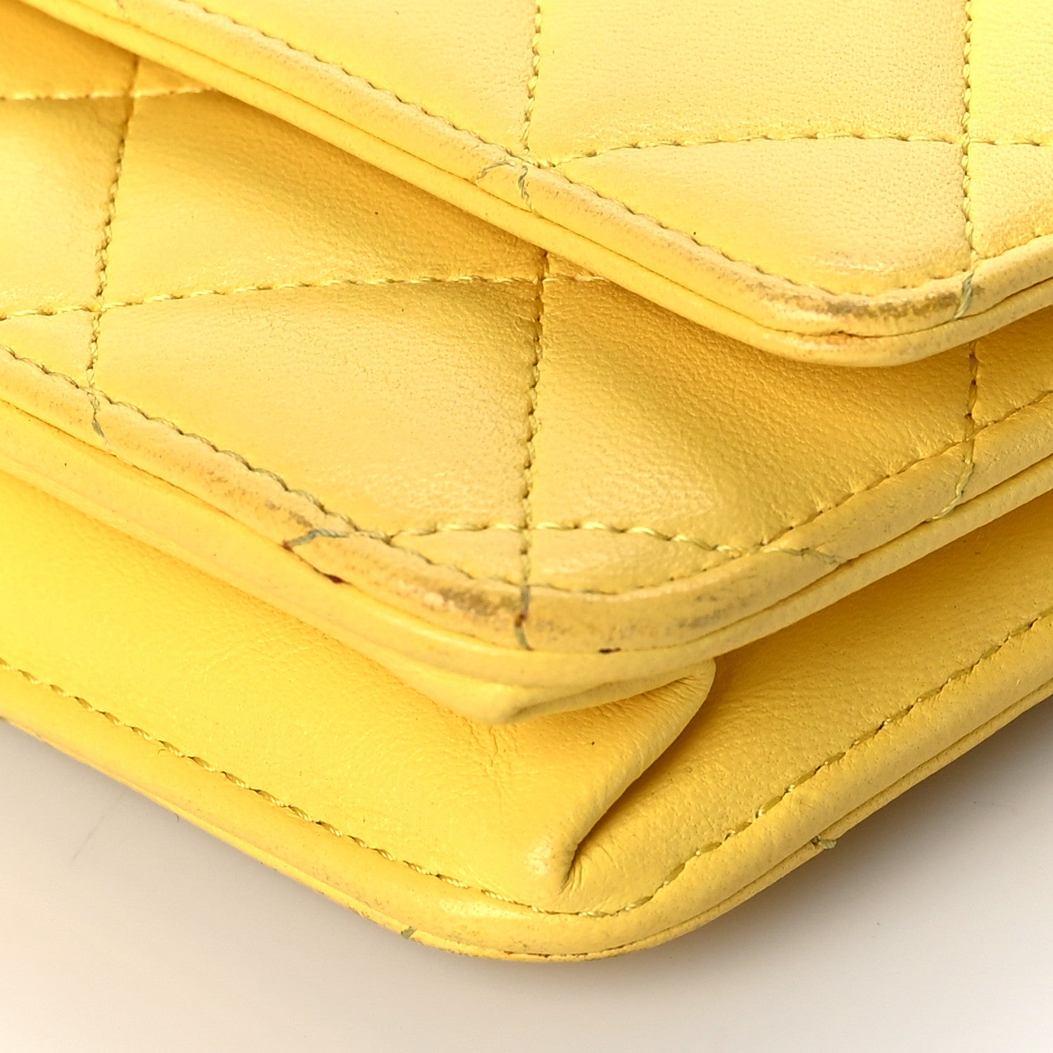 Chanel Lambskin Quilted Wallet on Chain WOC Yellow 12 of 19