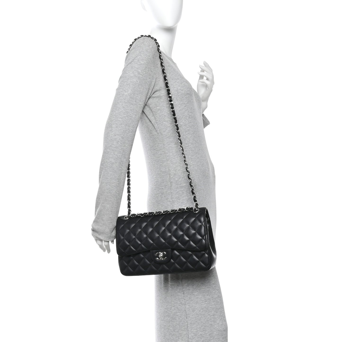 Lambskin Quilted Jumbo Double Flap Black