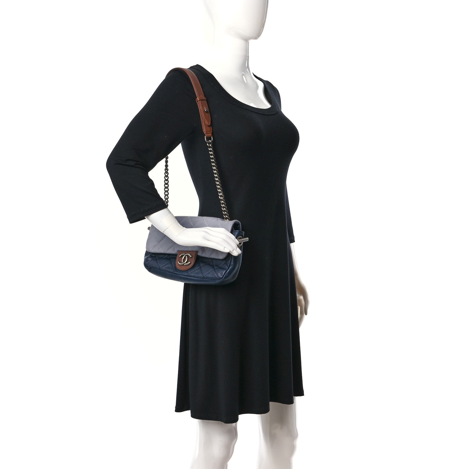 Chanel Iridescent Calfskin Tri-Color Country Chic Flap Navy Blue 2 of 10