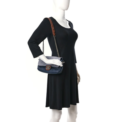 Chanel Iridescent Calfskin Tri-Color Country Chic Flap Navy Blue 2 of 10