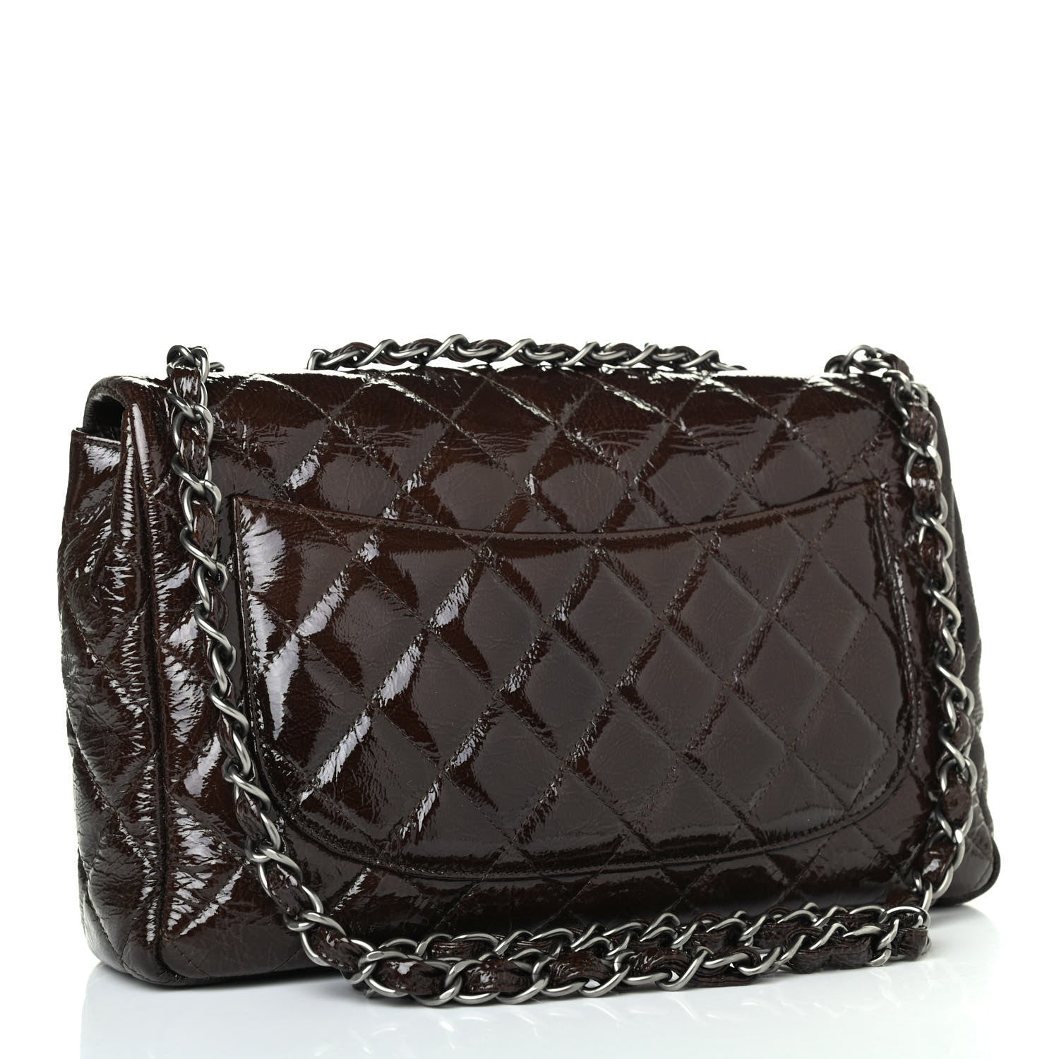 Chanel Crinkled Patent Quilted Jumbo Single Flap Dark Brown 2 of 4