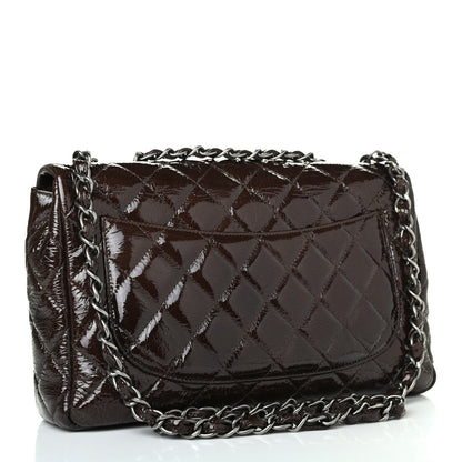 Chanel Crinkled Patent Quilted Jumbo Single Flap Dark Brown 2 of 4