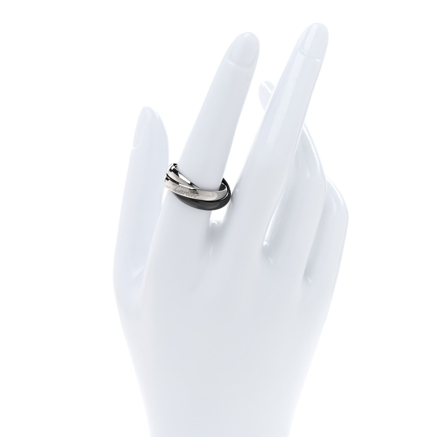 Cartier 18K White Gold Black Ceramic Trinity Ring 56 7.5 2 of 4