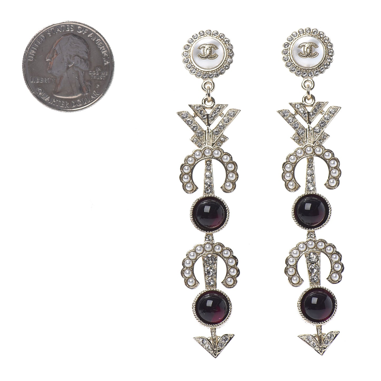 Crystal Pearl Queen of France Drop Earrings Gold