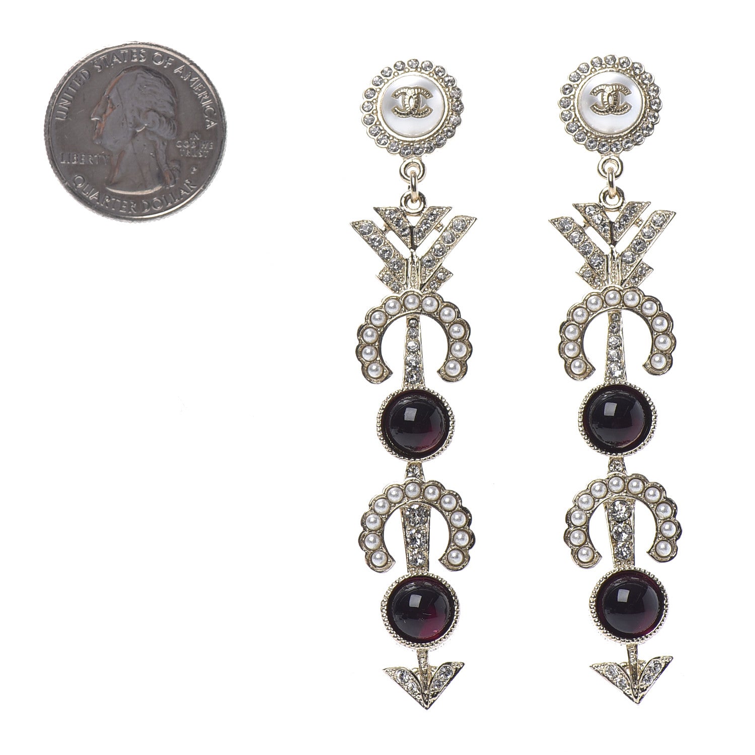 Chanel Crystal Pearl Queen of France Drop Earrings Gold 2 of 4