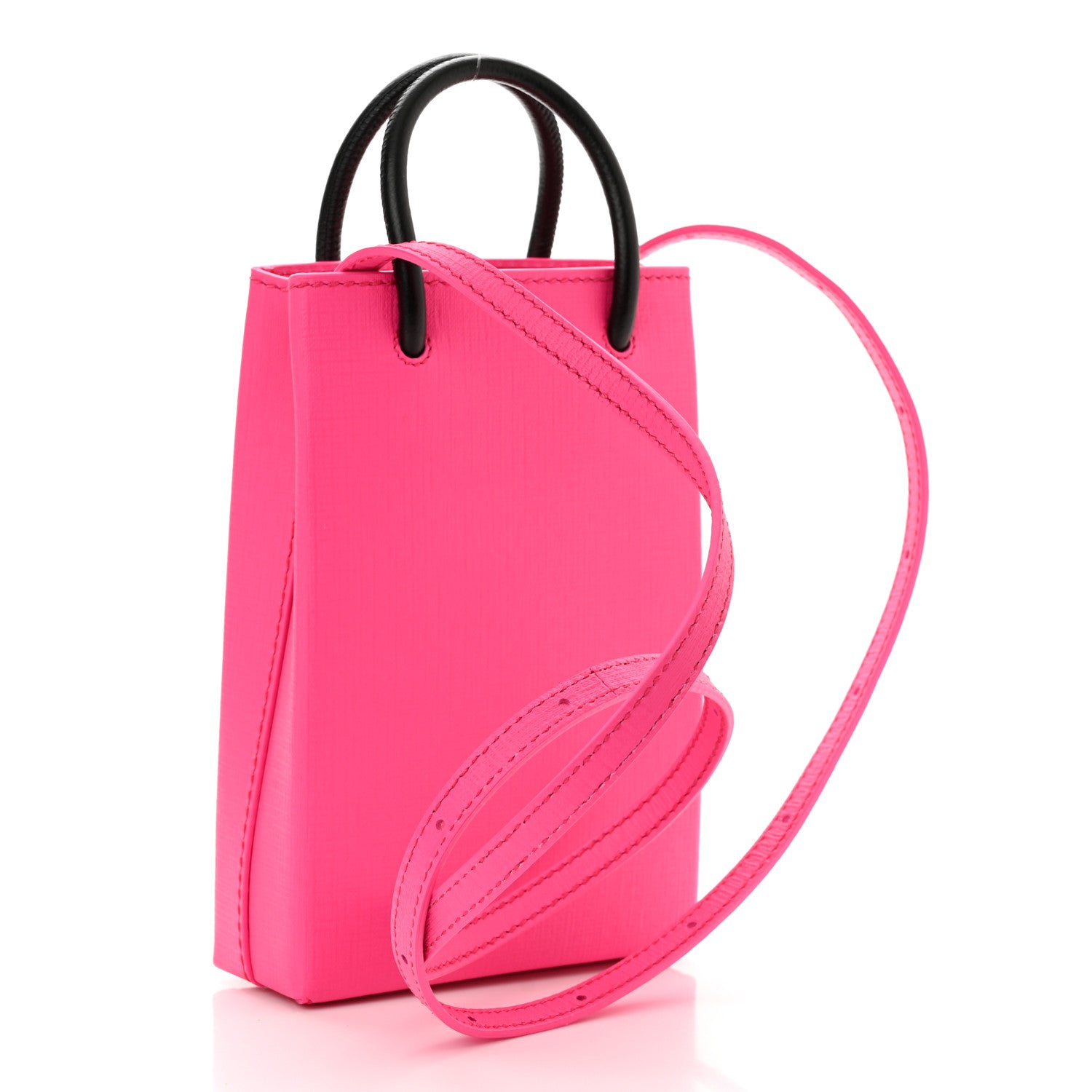 Balenciaga Squared Calfskin Logo Shopping Phone Holder Bag Acid Fuchsia 3 of 9